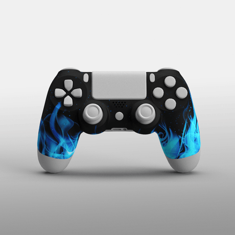 PS4 Soft Touch Hydrodip Faceplate - Battle Beaver Customs - Soft Touch Blue Flames