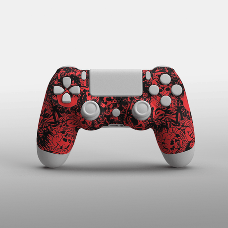 PS4 Soft Touch Hydrodip Faceplate - Battle Beaver Customs - Soft Touch Red & Black Skulls
