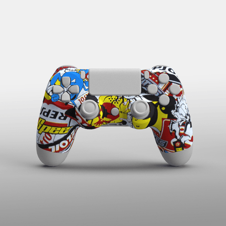 PS4 Soft Touch Hydrodip Faceplate - Battle Beaver Customs - Soft Touch Sticker Bomb