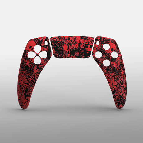 PS5 Soft Touch Hydrodip Faceplate - Battle Beaver Customs - Soft Touch Red & Black Skulls (5)